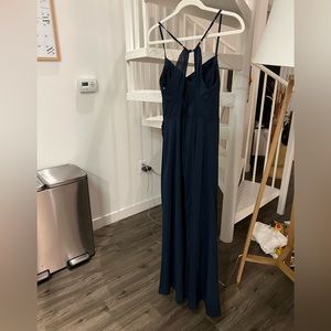 Azazie Eilish Dark Navy Blue Maxi Length Stretch Chiffon Dress - Size 4